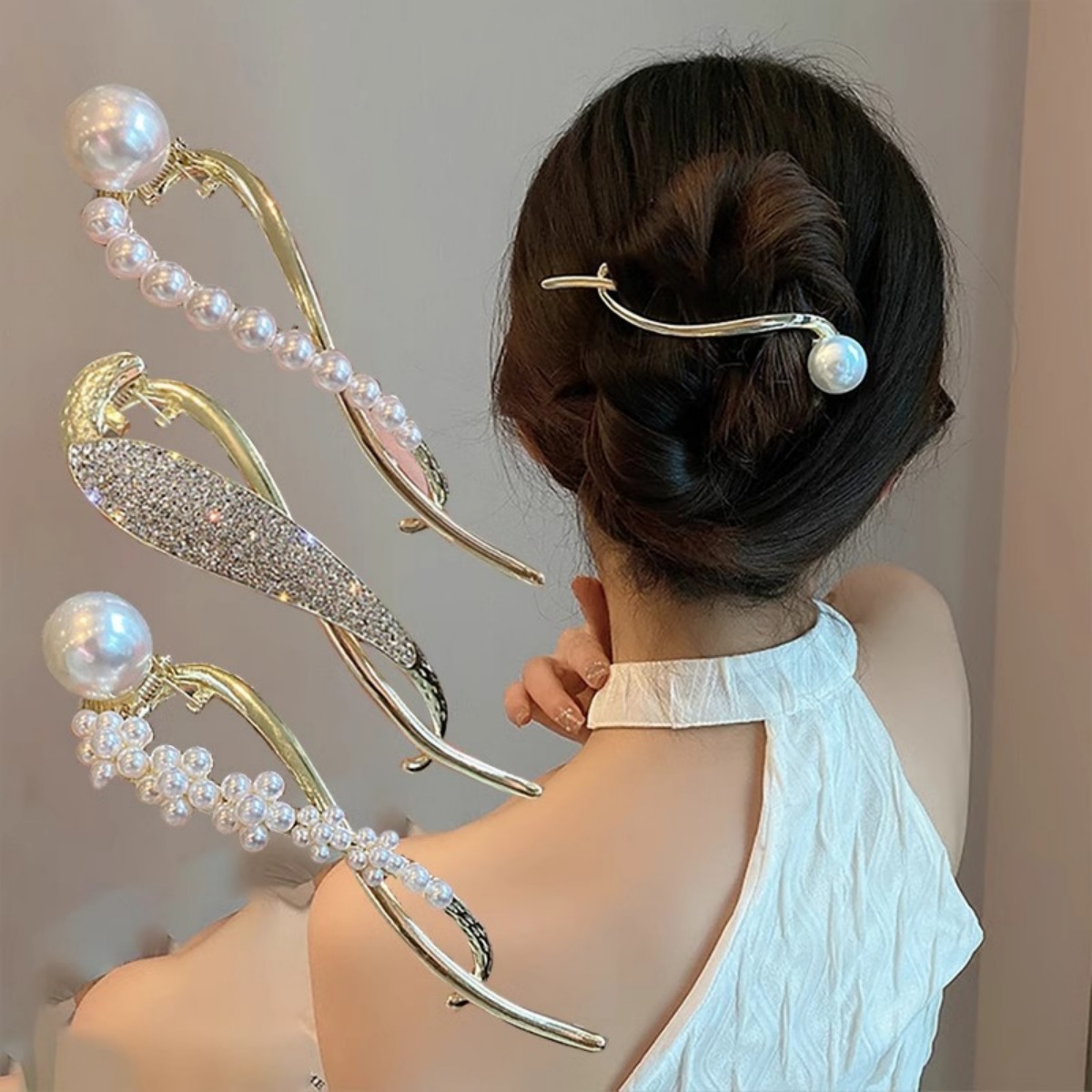 Elegant Glitter Pearl Hair Cli - Korean Women Lifestyle บทวิจารณ์และราคา