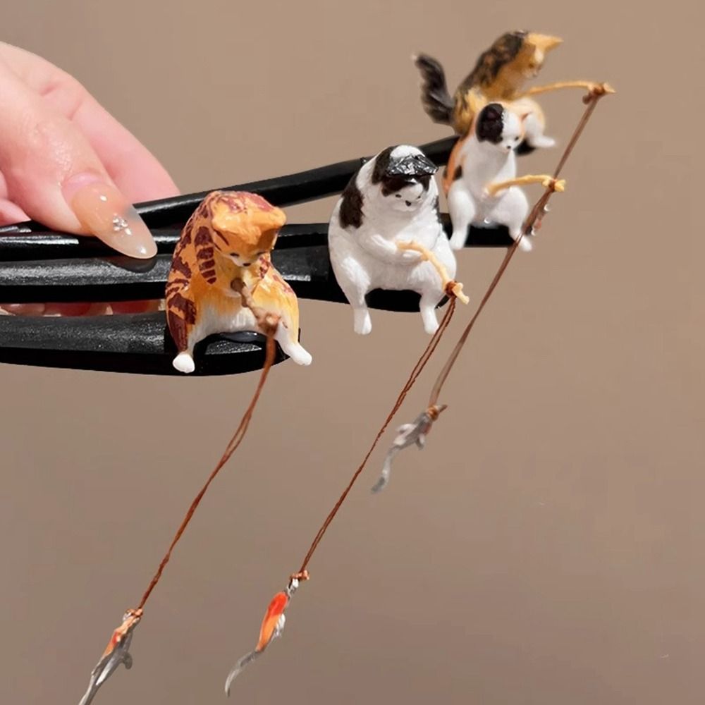 Cute Cat Fishing Wooden Hair S - Hanbok Hair Pin บทวิจารณ์และราคา