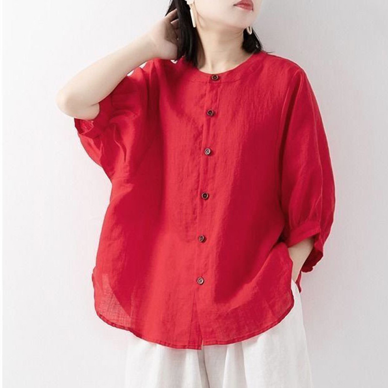 Cotton and linen shirt women's - Korean Lifestyle บทวิจารณ์และราคา