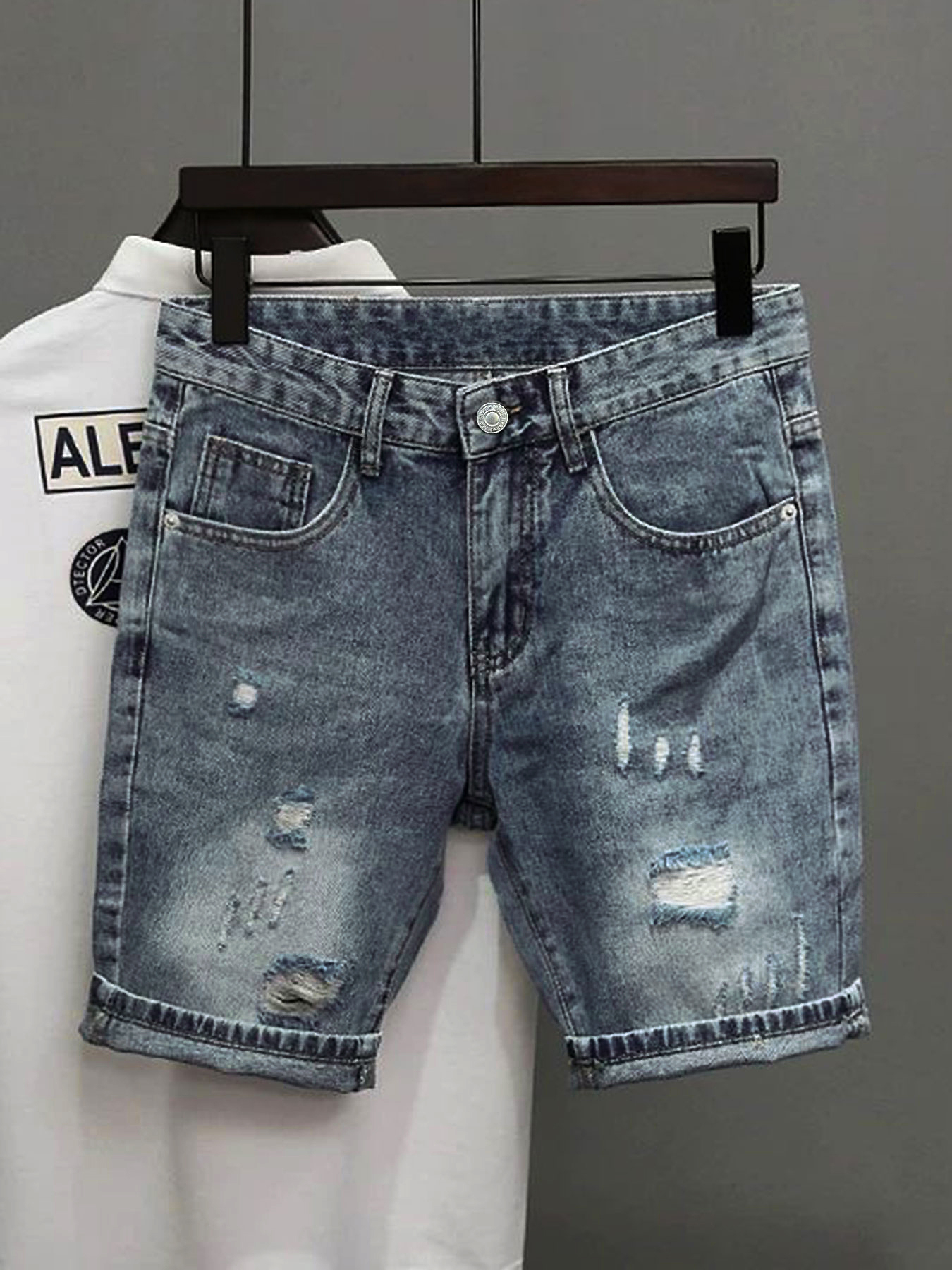 Light Blue Denim Shorts Men's  - Korean Lifestyle บทวิจารณ์และราคา